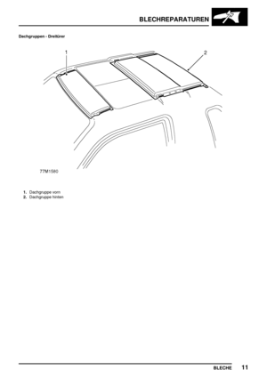 Page 282BLECHREPARATUREN
BLECHE11
Dachgruppen - Dreitürer
1.Dachgruppe vorn
2.Dachgruppe hinten 