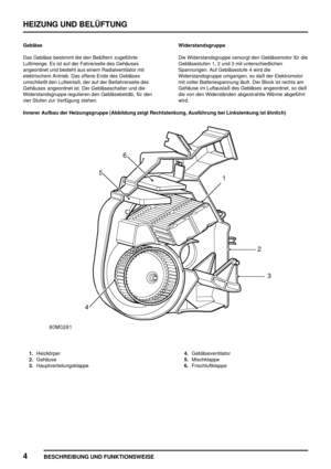 Page 819HEIZUNG UND BELÜFTUNG
4
BESCHREIBUNG UND FUNKTIONSWEISE
Gebläse
Das Gebläse bestimmt die den Belüftern zugeführte
Luftmenge. Es ist auf der Fahrerseite des Gehäuses
angeordnet und besteht aus einem Radialventilator mit
elektrischem Antrieb. Das offene Ende des Gebläses
umschließt den Lufteinlaß, der auf der Beifahrerseite des
Gehäuses angeordnet ist. Der Gebläseschalter und die
Widerstandsgruppe regulieren den Gebläsebeträb, für den
vier Stufen zur Verfügung stehen.Widerstandsgruppe
Die Widerstandsgruppe...