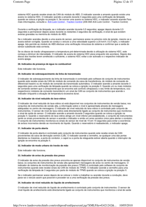 Page 14sistema HDC quando recebe sinais da CAN do módulo do ABS. O indicador acende a amarelo quando existe uma 
avaria no sistema HDC. O indicador acende a amarelo  durante 3 segundos para uma verificação da lâmpada 
quando se coloca a ignição na posição II. Se ocorrer  uma avaria no sistema HDC, o indicador amarelo ace nde Para 
mais informações, consulte a  
Anti-Lock Control - Traction Control (206-09A Anti-Lock Control - Traction Control) 
    
Durante a verificação da lâmpada, se o indicador ac ender...