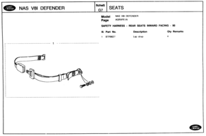 Page 736
NAS V81 DEFENDER 
Model NAS V81 DEFENDER 
Page AGRXPE 1 A 
SAFETY HARNESS - REAR SEATS INWARD FACING - 90 
Ill. Part No. Description Qty Remarks 
1 BTR9627   