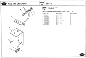 Page 738
NAS V81 DEFENDER 
SAFETY HARNESS ANCHORAGES - FRONT SEATS - 90 
Ill. Part No. Description Qty Remarks 
1 395252 Bracket harness 
2 FS108257L 
3 WC108051L 
4 WL108001L 
5 FN108047L 
6 MRC8524 Bracket morlnt~ng 
7 RU612373L 
8 WC108051L Washer  plain 
9 WL108001L 
10 FN108047L   