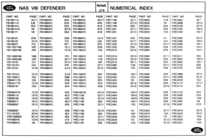 Page 762
NAS V81 DEFENDER NUMERICAL INDEX 
PAGE FART NO PAGE PART NO PAGE PART NO PAGE PART NO PAGE PART NO PAGE 
IN11 FN106047L 2H4 FN108047L 4G17 FRCl199 2Cll FRC2626 1118 FRC3002 2E7 
2J6 FN 106047L 202 FN 108047L 4H5 FRCll99 2C13 FRC2626 I in 
2D4 
I 
~~~~~~~ 
2D15 
4C4 FN 1 06047L 284 FN 1 08047L 4113 FRC1199 2E6 FRC2644 2E10 
1 18 FN106047L 301  8 FN1 08047L 4115 FRCl201 2C11 FRC2644 2D6 FRC3162 1M16 
1 I8 FN106047L 3G4  FN 1 08047L 4116 FRC1201 2C13 FRC2859 15 FRC3162 1M17 
208  FN 1 06047L 3G8 FNI 08047L...