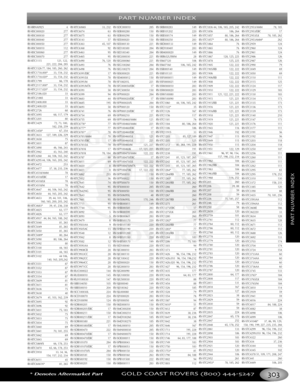 Page 307PART NUMBER INDEX
*Denotes Aftermarket PartGOLD COAST ROVERS () 
PARTNUMBERINDEX
RVRRNA0925 4
RVRSC000020 277RVRSC000030 277RVRSC000040 277RVRSC000050 277RVRSC500010 112RVRSC500060 277RVRSC500070 277
RVRTC1115 121, 122,
221, 222, 284, 285RVRTC1526 77, 184, 185, 260, 262RVRTC1718.000* 33, 154, 232RVRTC1718.020* 33, 154, 232RVRTC1799 66, 178RVRTC2117.000* 33, 154, 232RVRTC2117.020* 33, 154, 232RVRTC2186.020 33RVRTC2186S 33RVRTC2408.000 33RVRTC2408.020 33RVRTC2726 68RVRTC3095 68, 117, 179RVRTC3201 80...