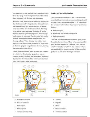 Page 11The sprags are located in a cage which is a spring which
holds the sprags in the wedge direction and maintains
them in contact with the inner and outer races.
Referring to the illustration, the sprags are designed so
that the dimension B is larger than the distance between
the inner and outer race bearing surfaces. When the
outer race rotates in a clockwise direction, the sprags
twist and the edges across the dimension B wedge
between the races, providing a positive drive through
each sprag to the inner...