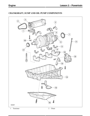 Page 175CRANKSHAFT, SUMP AND OIL PUMP COMPONENTS
Tensioner1Chain2
(G421093) Technical Training26
Lesson 2 – PowertrainEngine 