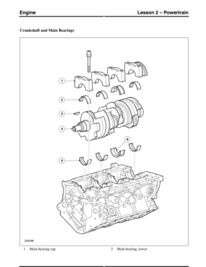 Page 177Crankshaft and Main Bearings
Main bearing cap1Main bearing, lower2
(G421093) Technical Training28
Lesson 2 – PowertrainEngine 