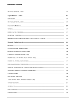 Page 63171CRANKCASE VENTILATION.....................................................................................................................................
172Engine  Emission  Control...........................................................................................................................
172EGR  SYSTEM................................................................................................................................................................
175CRANKCASE...