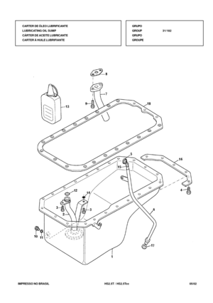 Page 106   IMPRESSO NO BRASIL          HS2.5T / HS2.5Tcc  05/02CARTER DE ÓLEO LUBRIFICANTE
LUBRICATING OIL SUMP
CÁRTER DE ACEITE LUBRICANTE
CARTER À HUILE LUBRIFIANTEGRUPO
GROUP31/182
GRUPO
GROUPE 