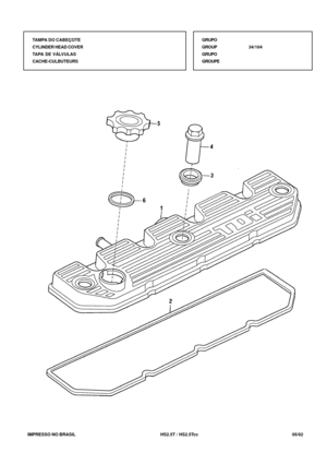 Page 130   IMPRESSO NO BRASIL          HS2.5T / HS2.5Tcc   05/02TAMPA DO CABEÇOTE
CYLINDER HEAD COVER
TAPA DE VÁLVULAS
CACHE-CULBUTEURSGRUPO
GROUP34/104
GRUPO
GROUPE 