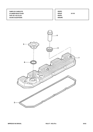 Page 132   IMPRESSO NO BRASIL          HS2.5T / HS2.5Tcc   05/02TAMPA DO CABEÇOTE
CYLINDER HEAD COVER
TAPA DE VÁLVULAS
CACHE-CULBUTEURSGRUPO
GROUP34/105
GRUPO
GROUPE 