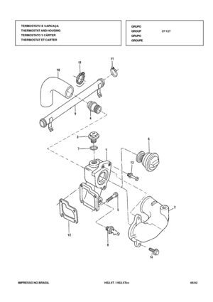 Page 162   IMPRESSO NO BRASIL          HS2.5T / HS2.5Tcc   05/02
GRUPO
GROUP37/127
GRUPO
GROUPE TERMOSTATO E CARCAÇA
THERMOSTAT AND HOUSING
TERMOSTATO Y CÂRTER
THERMOSTAT ET CARTER 