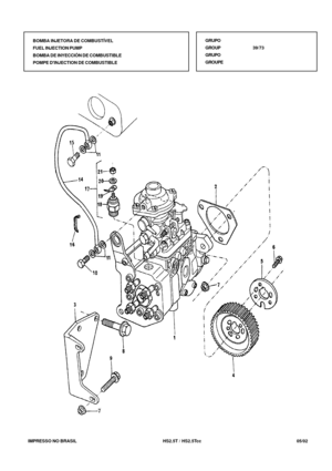 Page 190   IMPRESSO NO BRASIL          HS2.5T / HS2.5Tcc   05/02BOMBA INJETORA DE COMBUSTÍVEL
FUEL INJECTION PUMP
BOMBA DE INYECCIÓN DE COMBUSTIBLE
POMPE DINJECTION DE COMBUSTIBLEGRUPO
GROUP39/73
GRUPO
GROUPE 