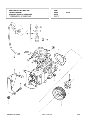 Page 194   IMPRESSO NO BRASIL          HS2.5T / HS2.5Tcc   05/02
BOMBA INJETORA DE COMBUSTÍVEL
FUEL INJECTION PUMP
BOMBA DE INYECCIÓN DE COMBUSTIBLE
POMPE DINJECTION DE COMBUSTIBLEGRUPO
GROUP39/220
GRUPO
GROUPE 