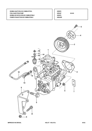 Page 200   IMPRESSO NO BRASIL          HS2.5T / HS2.5Tcc   05/02BOMBA INJETORA DE COMBUSTÍVEL
FUEL INJECTION PUMP
BOMBA DE INYECCIÓN DE COMBUSTIBLE
POMPE DINJECTION DE COMBUSTIBLE
GRUPO
GROUP39/245
GRUPO
GROUPE 