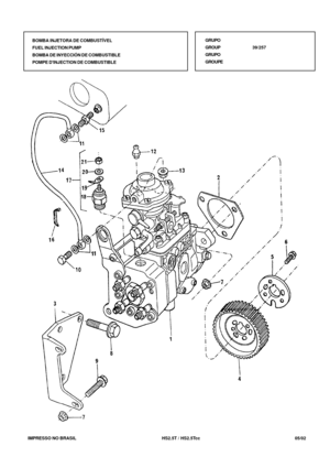 Page 206   IMPRESSO NO BRASIL          HS2.5T / HS2.5Tcc   05/02
BOMBA INJETORA DE COMBUSTÍVEL
FUEL INJECTION PUMP
BOMBA DE INYECCIÓN DE COMBUSTIBLE
POMPE DINJECTION DE COMBUSTIBLEGRUPO
GROUP39/257
GRUPO
GROUPE 