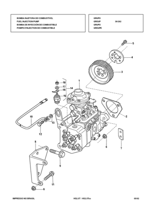 Page 208   IMPRESSO NO BRASIL          HS2.5T / HS2.5Tcc   05/02BOMBA INJETORA DE COMBUSTÍVEL
FUEL INJECTION PUMP
BOMBA DE INYECCIÓN DE COMBUSTIBLE
POMPE DINJECTION DE COMBUSTIBLE
GRUPO
GROUP39/262
GRUPO
GROUPE 