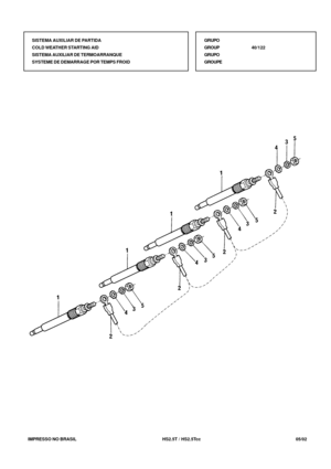 Page 214   IMPRESSO NO BRASIL          HS2.5T / HS2.5Tcc   05/02GRUPO
GROUP40/122
GRUPO
GROUPE SISTEMA AUXILIAR DE PARTIDA
COLD WEATHER STARTING AID
SISTEMA AUXILIAR DE TERMOARRANQUE
SYSTEME DE DEMARRAGE POR TEMPS FROID 