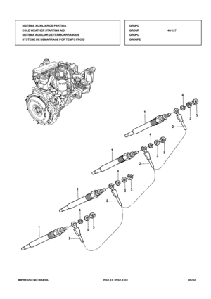 Page 216   IMPRESSO NO BRASIL          HS2.5T / HS2.5Tcc   05/02
SISTEMA AUXILIAR DE PARTIDA
COLD WEATHER STARTING AID
SISTEMA AUXILIAR DE TERMOARRANQUE
SYSTEME DE DEMARRAGE POR TEMPS FROIDGRUPO
GROUP40/127
GRUPO
GROUPE 