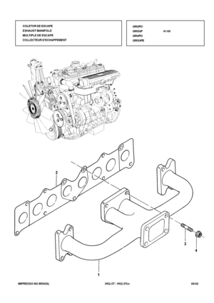 Page 220   IMPRESSO NO BRASIL          HS2.5T / HS2.5Tcc   05/02
GRUPO
GROUP41/65
GRUPO
GROUPE COLETOR DE ESCAPE
EXHAUST MANIFOLD
MULTIPLE DE ESCAPE
COLLECTEUR DECHAPPEMENT 