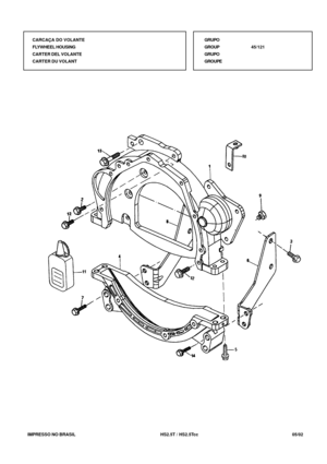 Page 268   IMPRESSO NO BRASIL          HS2.5T / HS2.5Tcc   05/02
CARCAÇA DO VOLANTE
FLYWHEEL HOUSING
CARTER DEL VOLANTE
CARTER DU VOLANTGRUPO
GROUP45/121
GRUPO
GROUPE 