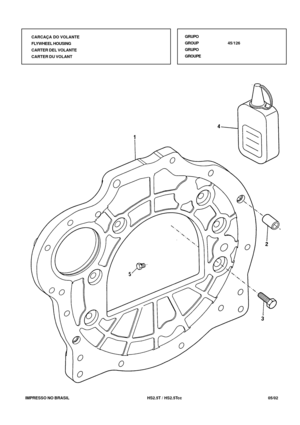 Page 272   IMPRESSO NO BRASIL          HS2.5T / HS2.5Tcc   05/02
GRUPO
GROUP45/126
GRUPO
GROUPE CARCAÇA DO VOLANTE
FLYWHEEL HOUSING
CARTER DEL VOLANTE
CARTER DU VOLANT 