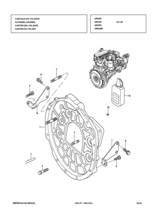 Page 274   IMPRESSO NO BRASIL          HS2.5T / HS2.5Tcc   05/02
CARCAÇA DO VOLANTE
FLYWHEEL HOUSING
CARTER DEL VOLANTE
CARTER DU VOLANTGRUPO
GROUP45/128
GRUPO
GROUPE 