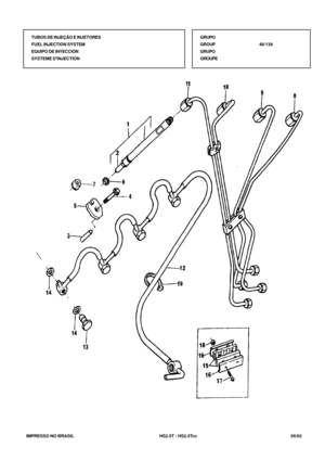 Page 294   IMPRESSO NO BRASIL           HS2.5T / HS2.5Tcc                05/02 TUBOS DE INJEÇÃO E INJETORES
FUEL INJECTION SYSTEM
EQUIPO DE INYECCIÓN
SYSTEME DINJECTIONGRUPO
GROUP48/139
GRUPO
GROUPE 