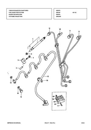 Page 300   IMPRESSO NO BRASIL           HS2.5T / HS2.5Tcc                05/02 TUBOS DE INJEÇÃO E INJETORES
FUEL INJECTION SYSTEM
EQUIPO DE INYECCIÓN
SYSTEME DINJECTIONGRUPO
GROUP48/162
GRUPO
GROUPE 