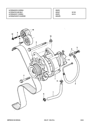 Page 318   IMPRESSO NO BRASIL           HS2.5T / HS2.5Tcc                05/02 ALTERNADOR E CORREIA
ALTERNATOR AND BELT
ALTERNADOR Y CORREA
ALTERNATEUR ET COURROIEGRUPO
GROUP50/199
GRUPO50/210
GROUPE 