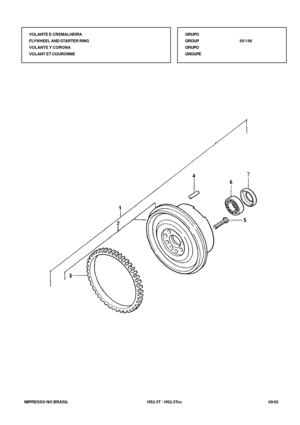 Page 350   IMPRESSO NO BRASIL           HS2.5T / HS2.5Tcc                05/02 VOLANTE E CREMALHEIRA
FLYWHEEL AND STARTER RING
VOLANTE Y CORONA
VOLANT ET COURONNEGRUPO
GROUP55/156
GRUPO
GROUPE 