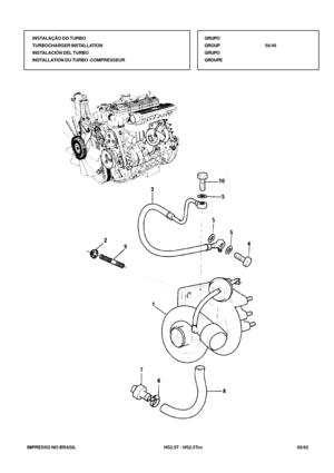 Page 372   IMPRESSO NO BRASIL           HS2.5T / HS2.5Tcc   05/02INSTALAÇÃO DO TURBO
TURBOCHARGER INSTALLATION
INSTALACIÓN DEL TURBO
INSTALLATION DU TURBO -COMPRESSEURGRUPO
GROUP58/45
GRUPO
GROUPE 