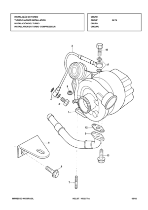 Page 386   IMPRESSO NO BRASIL           HS2.5T / HS2.5Tcc   05/02
INSTALAÇÃO DO TURBO
TURBOCHARGER INSTALLATION
INSTALACIÓN DEL TURBO
INSTALLATION DU TURBO -COMPRESSEURGRUPO
GROUP58/74
GRUPO
GROUPE 