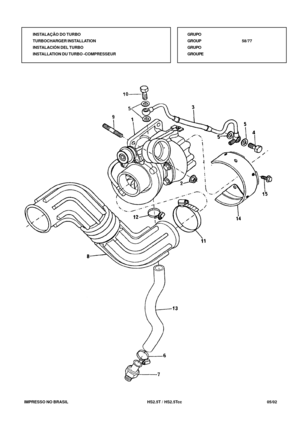 Page 388   IMPRESSO NO BRASIL           HS2.5T / HS2.5Tcc   05/02INSTALAÇÃO DO TURBO
TURBOCHARGER INSTALLATION
INSTALACIÓN DEL TURBO
INSTALLATION DU TURBO -COMPRESSEURGRUPO
GROUP58/77
GRUPO
GROUPE 