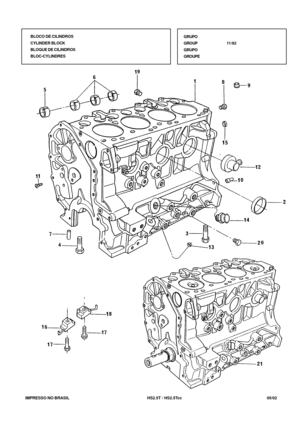 Page 46   IMPRESSO NO BRASIL          HS2.5T / HS2.5Tcc  05/02
BLOCO DE CILINDROS
CYLINDER BLOCK
BLOQUE DE CILINDROS
BLOC-CYLINDRESGRUPO
GROUP 11/92
GRUPO
GROUPE 