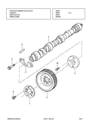 Page 90   IMPRESSO NO BRASIL          HS2.5T / HS2.5Tcc  05/02ÁRVORE DE COMANDO DAS VÁLVULAS
CAMSHAFT
ARBOL DE LEVAS
ARBRE À CAMESGRUPO
GROUP21/31
GRUPO
GROUPE 