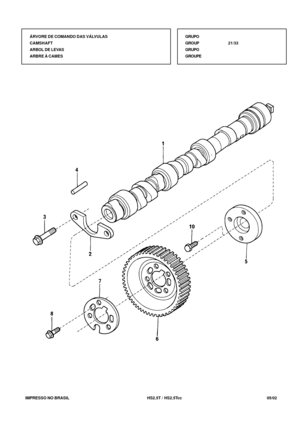 Page 92   IMPRESSO NO BRASIL          HS2.5T / HS2.5Tcc  05/02
GRUPO
GROUP21/33
GRUPO
GROUPE ÁRVORE DE COMANDO DAS VÁLVULAS
CAMSHAFT
ARBOL DE LEVAS
ARBRE À CAMES 