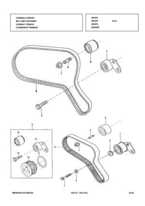 Page 94   IMPRESSO NO BRASIL          HS2.5T / HS2.5Tcc  05/02CORREIA E TENSOR
BELT AND TIGHTENER
CORREA Y TENSOR
COURROIE ET TENDEURGRUPO
GROUP23/01
GRUPO
GROUPE 