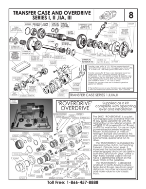 Page 9WASHER
003300
FELT SEAL
RTC3515
TRANSFER CASE AND OVERDRIVE
SERIES I, II ,IIA, IIITRANSFERCASEANDOVERDRIVE
SERIES
I,II,IIA,III
NUT
003259
513454236074OIL SEAL
FRC1780
236541GASKET
FRC1511BEARING
217325
234835 (A)
561197 (B on) SHIM
234835 (A)
561197 (B on)
219469 (A)
521328 (B on)
219469 (A)
521328 (B on)219469(A)
521328(Bon)
219466 (A)
599869 (B on)
219469 (A)
521330 (B)
533080 (C on)SHAFT
278025 (A)
594195 (B on)
267878 (A)
532323 (B on)
217484219466 (A)
561197 (B on)219466(A)
561197(Bon)...