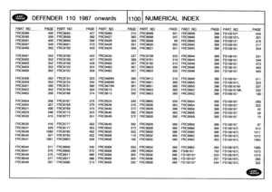 Page 1101
i
-R
o
FRl
DEFENDER
1101987
onwards
1
1100
1
NUMERICAL
INDEX

PART
NO
PAGEPART
NO
PAGE
PART
NO
PAGEPART
NO
PAG
E
PART
NO
PAGE
_PART
NO
PAG
E,
-
_
_

FRC8389
400
FRC8556
427
FRC9389
315
FRC9568
331
FRC9938
386
FS105107
545,
FRC8390
399
FRC8558
382
FRC9427
362
FRC9568
347
FRC9940
366
FS106101L
3311
FRC8391
400
FRC8560
394
FRC9428
304
FRC9568
66
FRC9940
386
FS106121
416
FRC8397
349
FRC8661
373
FRC9428
337
FRC9620
350
FRC9942
366
FS106161
2171
FRC8400
352
FRC8700
420
FRC9429
358
FRC9621
351
FRC9942
386...