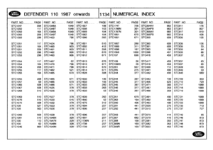 Page 1135
~
`
DEFENDER
110
1987
onwards
11134
NUMERICAL
INDEX

PART
NO
-
_PAGE
_P
ART
NO
PAGE
PART
NO
__PAGE
PART
NO
PAGE
PART
NO
-
PAGE
PART
NO
PAGE
I

STC1247
208
STC1348A
1049
STC1557
198
STC1747
728
STC354AV
963
STC611
176

STC1250
117
STC1348T
1048
STC1558
153
STC1786N
301
STC354PB
963
STC617
807!

STC1250
164
STC1349A
1049
STC1569
104
STC1787N
301
STC355AV
965
STC617
810

STC1250
208
STC1349T
1048
STC1562
104
STC1851
670
STC355PB
965
STC618
438

STC1250
298
STC1423
796
STC1566
282
STC1851
671
STC359
509...