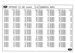Page 1138
DEFENDER
110
1987
onwards

	

111371
NUMERICAL
INDEX

PART
NO
-
WA106041L

WA106041L
WA106041L
WA106041L
WA106041L
WA106041L
WA106041L
WA106041L
WA106041L
WA106041L
WA106041L

WA106041L
WA106041L
WA106041L

WA106041L

WA106041L
WA106041L
WA106041L
WA106041L
WA106041L

WA106041L
WA106041L
WA106041L
WA106041L
WA106041L
WA106041L
WA106041L
WA106041L
WA106041L
WA106041L

PAGE
PART
NO
PAGE
PARTNOPAGEPART
NO
PAGE
PART
NO
PAGEPART
NO
PAGE
I

507
WA106041L
767
WA106041L
909
WA108051L
127
WA108051L
310...