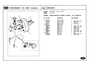 Page 490
DEFENDER
110
1987
onwards

	

1489
I
BRAKES

Model

Page

BRAKES
-
BRAKE
MASTER
CYLINDER
&
SERVO
-
UP
TO
HA901219

DEFENDER
110
1987
onwards

AFHXAA1A

bo
LHS
S

rol

bo
LHS
bo
LHS
SS
rol
bo
LHS
bo
LHS

bo
LHS
S

III
.
Part
No
.
Description
Oty
Remarks

12
CRC2131
Vacuum
Hose
1
NTC3372
Vacuum
Hose
1
Diesel
tu
NTC3372
Vacuum
Hose
1
200Tdi
L
CRC2135
Vacuum
Hose
t
VS
RHS
13
569714
Adaptor
pipe
1
4
cyl
Pe
14
572548
Clamp
hose2
CS600244L
Clamp
hose
2
Diesel
tu
568680
Cable
Tie
3
Diesel
tu
CS600244L
Clamp...