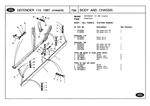 Page 767
DEFENDER
1101987
onwards

	

1766
BODY
AND
CHASSIS

Model

	

DEFENDER
110
1987
onwards

Page
AFNXCK2A

BODY
-
SILL
PANELS
-
STATION
WAGON

Ill
.
Part
No
.
Description
Oty
Remarks

1
RTC6205
Sill
panel
front
RH
1
RTC6206
Sill
panel
front
LH
1

Defender
110
2
RTC6209
Panel
sill
rh
1
RTC6210
Panel
sill
Ih
1

Defender
130
2
RRC6234
Sill
panel
rear
RH
1
RRC6233
Sill
panel
rear
LH
1
RRC2637
Sill
bracket
RH
1
RRC2638
Sill
bracket
LH
1

Front
sill
panel
to
wing
outer
panel
3
FS106167L
Screw
44
MUC5525
Washer...