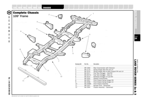 Page 24PARTS SUITABLE FOR
L AND ROVER SERIES 2a & 3PAGE24QUICK REFERENCE
SUSPENSION
STEERING
OILSEALS
GEARBOX
GASKETS
FUELSYSTEM
FILTERS
FASTENERS
EXHAUST
ENGINE
ELECTRICAL
DRIVELINE
COOLING
CLUTCH
A XLE
B
E
A
R
M
A
C
HTel: +44 (0)29 20 856 550
Manufacturers’ part numbers are used for reference purposes onlyComplete Chassis
109 Frame
Drawing Ref Part No. Description1 BR 3382 Rear Crossmember with Extension2 BA 2116 Spring Hanger Rear RH and LH3 BA 2016 Spring Hanger Rear & Body Support RH and LH4 BA 2017 Fuel...