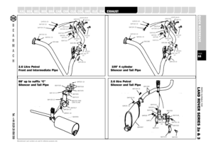 Page 44PARTS SUITABLE FOR
L AND ROVER SERIES 2a & 3PAGE44QUICK REFERENCE
SUSPENSION
STEERING
OILSEALS
GEARBOX
GASKETS
FUELSYSTEM
FILTERS
FASTENERS
A XLE
B
E
A
R
M
A
C
HTel: +44 (0)29 20 856 550
Manufacturers’ part numbers are used for reference purposes only2.6 Litre Petrol
Front and Intermediate Pipe109 4 cylinder
Silencer and Tail Pipe
88 up to suffix “C”
Silencer and Tail Pipe2.6 litre Petrol
Silencer and Tail Pipe
BEARINGS
BELTS
BODY
BRAKES
CABLES
CHASSIS
CLUTCH
COOLING
DRIVELINE
ELECTRICAL
ENGINE
EXHAUST...