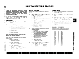 Page 67SUSPENSION
STEERING
OILSEALS
GEARBOX
GASKETS
FUELSYSTEM
FILTERS
FASTENERS
EXHAUST
ENGINE
ELECTRICAL
DRIVELINE
COOLING
CLUTCH
CHASSIS
CABLES
BRAKES
BODY
BELTS
BEARINGS
A XLE
SUSPENSION
STEERING
OILSEALS
GEARBOX
GASKETS
FUELSYSTEM
FILTERS
FASTENERS
EXHAUST
ENGINE
ELECTRICAL
DRIVELINE
COOLING
CLUTCH
CHASSIS
CABLES
BRAKES
BODY
BELTS
BEARINGS
Thank you for choosing BEARMACH as your
supplier for Land Rover parts. Whichever items
you ultimately purchase, you can be assured of
Quality & Service, due to our...