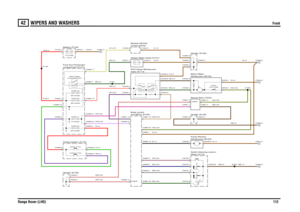 Page 110WIPERS AND WASHERS 
Front
Range Rover (LHD)112
42
WIP ERS AND  WASHERSFront
N,4.0
NG,0.35N,2.5
NB,2.5
NB,0.35
NU,0.35
NW,0.35
WR,0.35G,4.0WR,0.35PB,4.0R,4.0PR,0.35PW,0.35
BG,0.35BU,0.35BW,0.35NP,0.35B,1.0
R,35.0R,35.0
SY,0.75BG,2.5
BG,2.5
RW,2.5
N,35.0
N,2.5
N,2.5BN,2.5BG,2.5
N,1.5
NB,0.5
NB,1.0
N,1.0
N,2.5
NG,0.35
NG,0.35
Windscreen (M105) Motor-Wiper-Sensor-Rain (T204)Windscreen (M153) Pump-Washer-Wiper (S174)
Switch-Steering column-Header (K109)Header (K109)
compartment (P101)
Fuse box-Passenger...