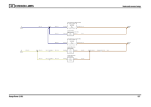 Page 125EXTERIOR LAMPS 
Brake and reverse lamps
Range Rover (LHD)127
43
Brake and reverse lamps
BU
,1.5
N,0.5N,1.5N,1.5
N,2.5
WY,0.75WY,0.75
WY,0.75
BU,0.75BU,0.75WY,0.75WY,0.75
N,0.75N,0.75
BU,0.75
N,2.5
A
Sheet1B
Sheet1
high mounted (A126) Lamp-brake-RH (A129) Lamp-Reverse-LH (A130) Lamp-Reverse-Unit-Tail lamp-LH (A139)
C0117-7 C0384-7C0117-6 C0384-6
21.0 Watts21.0 WattsLH (A125) Lamp-brake-
Unit-Tail lamp-RH (A140)
RH (A124) Lamp-brake-
C0384-5 C0117-5
X428
C0455-2C0472-2C0121-2C0613-2
C0455-1
X13276
C0472-1...