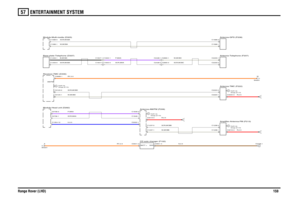 Page 157ENTERTAINMENT SYSTEM 
Range Rover (LHD)15957
P,MAAU,0.5SCR,MAA
RY,0.5
N,0.5
W,MCBBSCR,MCBBR,0.5
R,0.5
P,MAA
W,MCBD
W,MCBA
SCR,MAA
RY,0.5
SCR,MCBA
SCR,MCBD
B,MCBASCR,MCBA
W,MCBCSCR,MCBC
R,0.5
A
Sheet1Module-Head unit (D282)
Antenna-AM/FM (F206)CD auto changer (F102)
fixings (E110) Earth via
Amplifier-Antenna-FM (F213)
fixings (E110)
Earth via
Receiver-TMC (D330)
AM/FM
fixings (E110) Earth via
Base plate-Telephone (D337)
C1647-0 C1645-0C1647-1 C1645-1
Module-Multi-media (D325)
C2426-0 C2990-0C2426-1...
