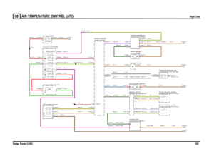 Page 100AIR TEMPERATURE CONTROL (ATC) 
High Line
Range Rover (LHD)102
38
AIR  TEMPERATURE CONTROL (ATC)High Line
RU,6.0
YG,4.0
NB,0.5
YP,0.5YN,0.5WR,0.35
N,35.0
RU,4.0
R,35.0
R,4.0G,4.0
R,35.0
RP,0.75GY,0.75
GY,0.75
NO,0.75 (V8)
1,N,6.0,650
NG,0.35 (Td6)SU,0.35 (Td6)
2,BG,0.5,650BG,0.54,RU,6.0,650
N,6.0
YG,0.75 (V8)
N,4.0N,4.0RG,4.0
BS,0.5
BS,0.5 (V8)UG,0.5BG,0.35BS,0.5 (Td6)N,1.5UR,0.35
BG,4.0
N,0.75
N,4.0
MAXI FUSE 61
50.0 Amps
control (D243) Module-HEVAC
Valve-Water (N143)Battery (P100)12.0...